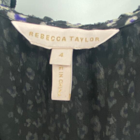 Rebecca Taylor Women's Black Purple White Leopard Silk Blend Blouse Top Size 4 - Picture 4 of 9